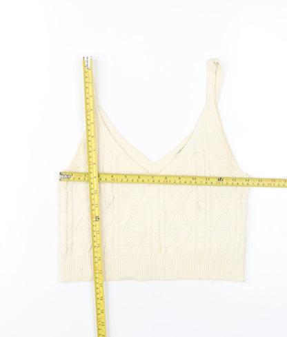 Womens UK Size M Stradivarius Ivory Cropped Tank