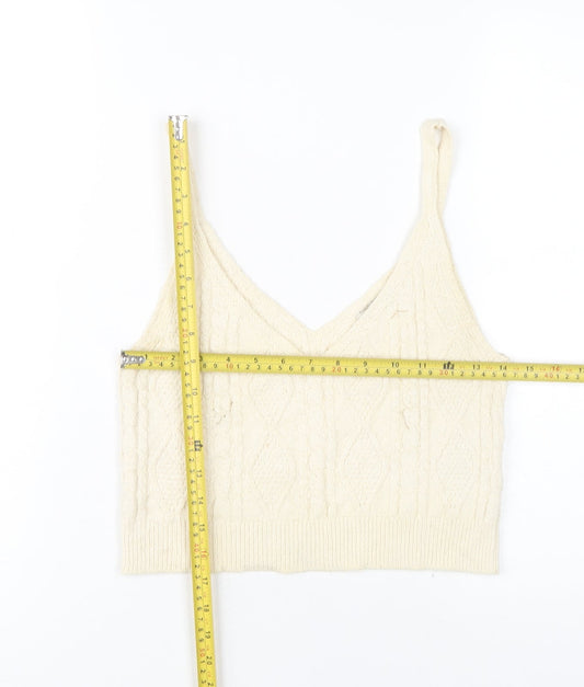 Womens UK Size M Stradivarius Ivory Cropped Tank