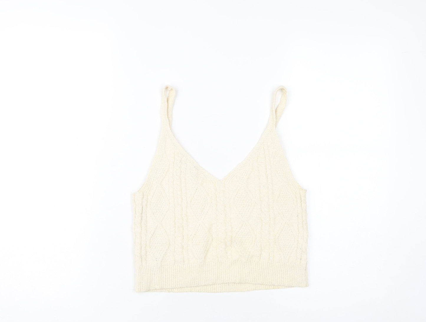 Womens UK Size M Stradivarius Ivory Cropped Tank