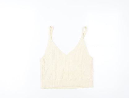 Womens UK Size M Stradivarius Ivory Cropped Tank