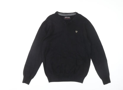 Retro Club Mens Black V-Neck Pullover Jumper L Cotton Blend