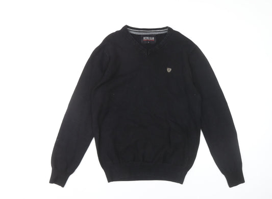 Retro Club Mens Black V-Neck Pullover Jumper L Cotton Blend