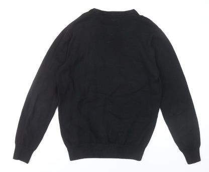 Retro Club Mens Black V-Neck Pullover Jumper L Cotton Blend