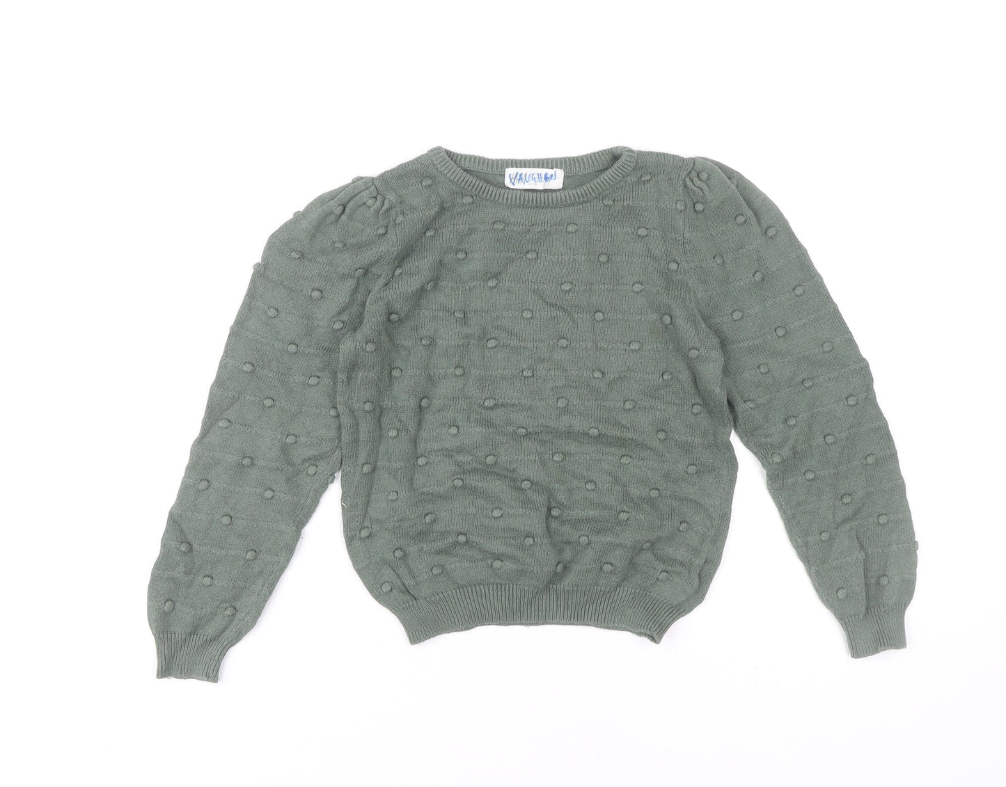 Vanquish Teens Green Cotton Puff Sleeve Jumper Size 4 Crew Neck