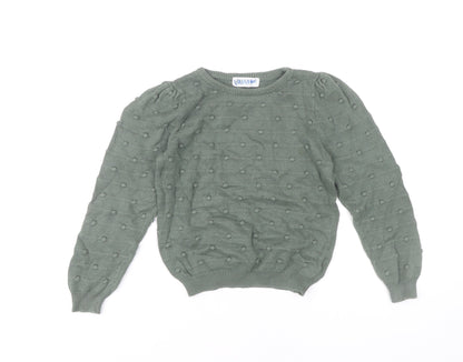 Vanquish Teens Green Cotton Puff Sleeve Jumper Size 4 Crew Neck