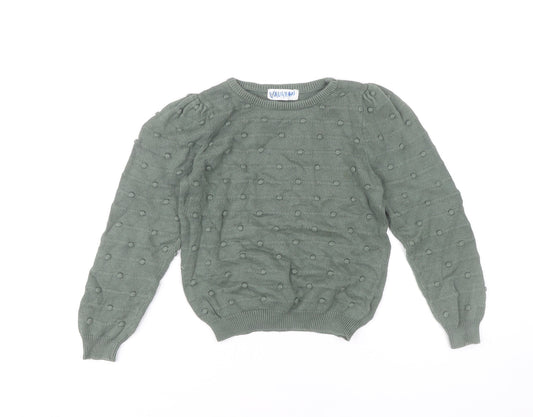 Additional front view of Vanquish Teens Green Cotton Puff Sleeve Jumper, size 4, Crew Neck