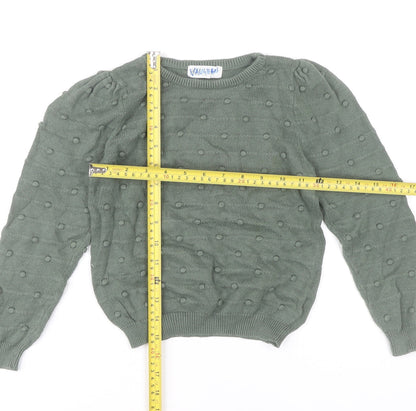 Vanquish Teens Green Cotton Puff Sleeve Jumper Size 4 Crew Neck