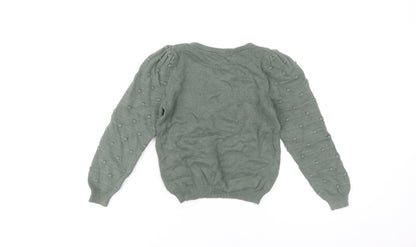 Vanquish Teens Green Cotton Puff Sleeve Jumper Size 4 Crew Neck