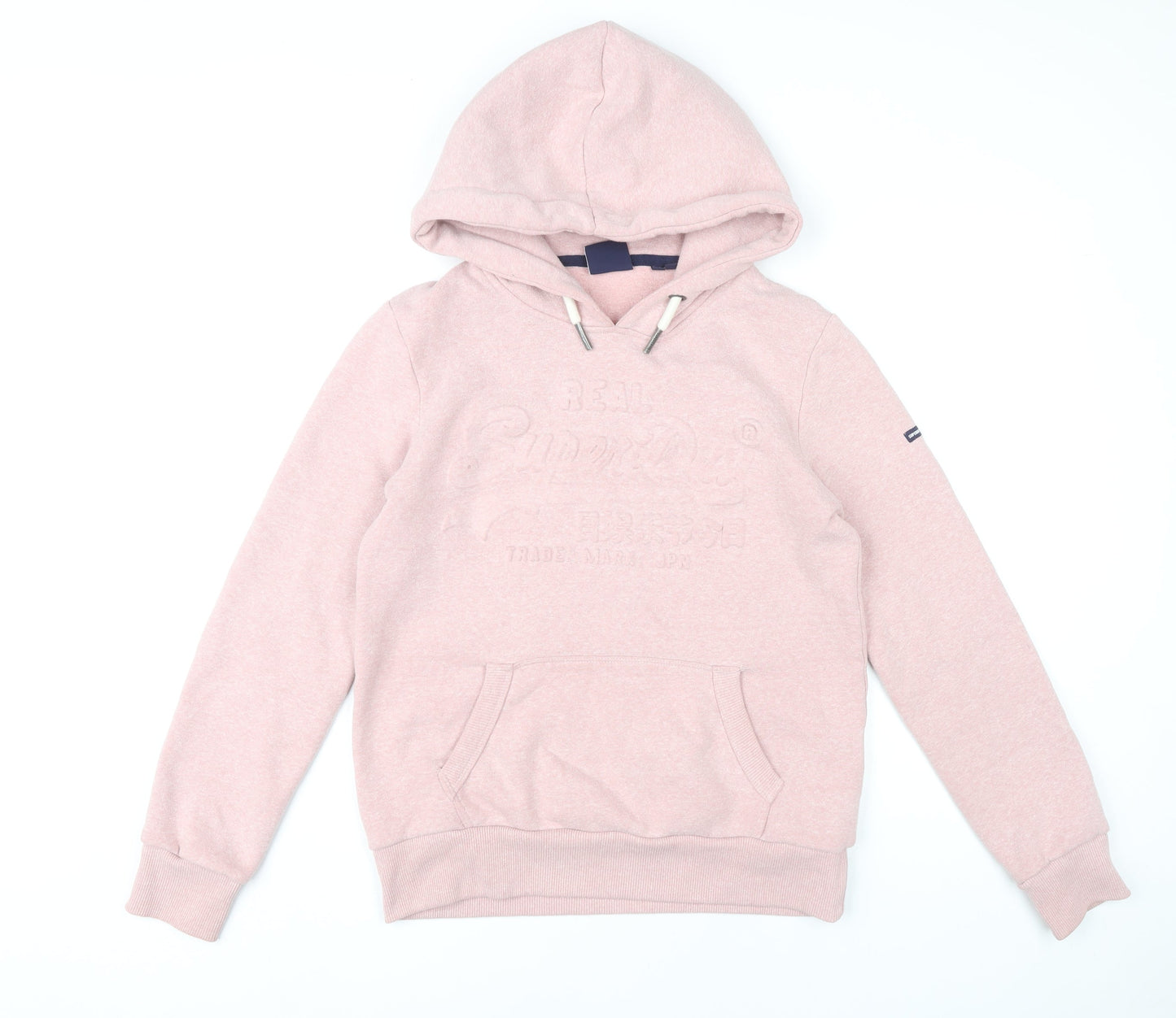 Superdry Womens Pink Pullover Hoodie UK 10 Cotton Blend Sweatshirt