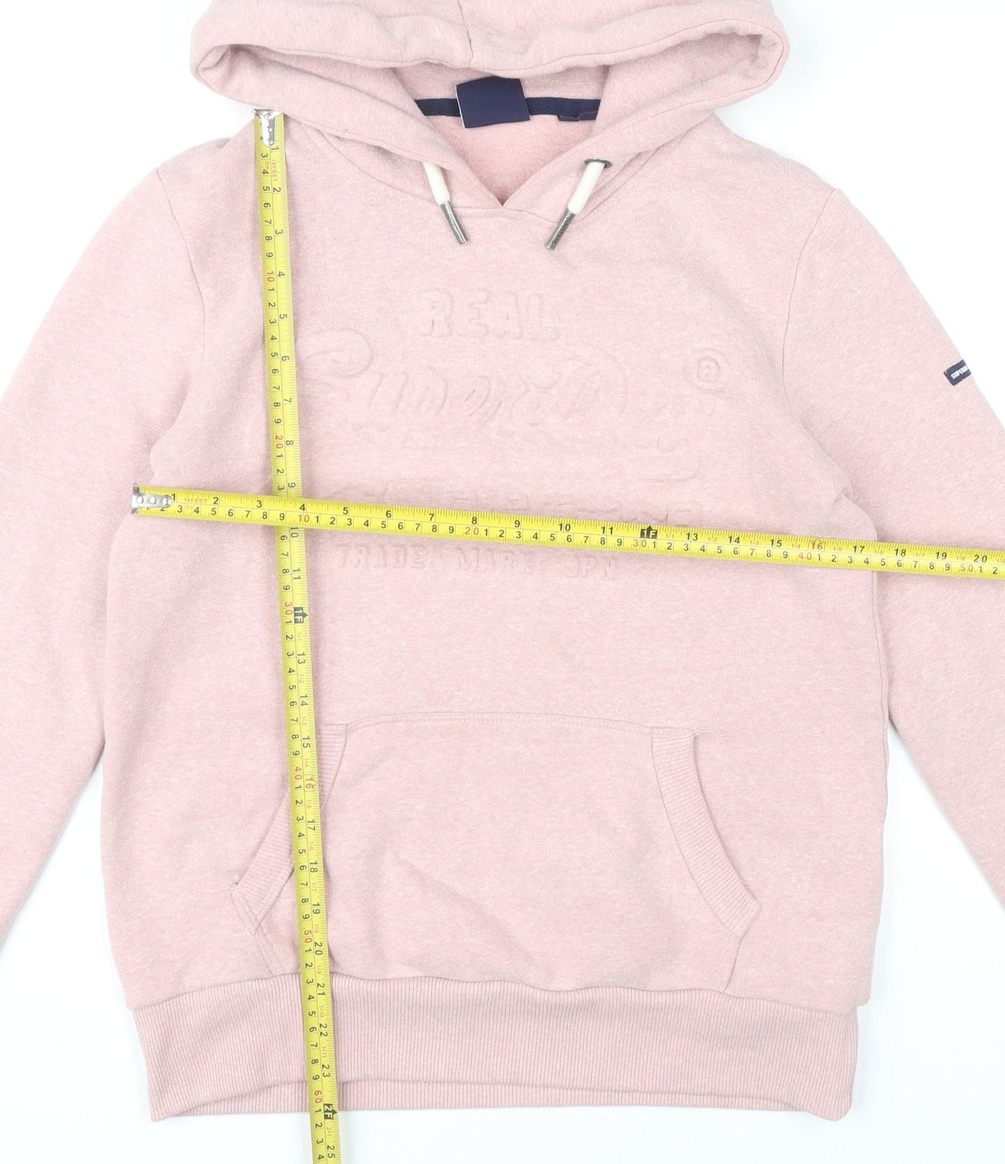 Superdry Womens Pink Pullover Hoodie UK 10 Cotton Blend Sweatshirt