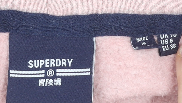 Superdry Womens Pink Pullover Hoodie UK 10 Cotton Blend Sweatshirt