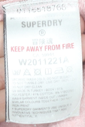 Superdry Womens Pink Pullover Hoodie UK 10 Cotton Blend Sweatshirt