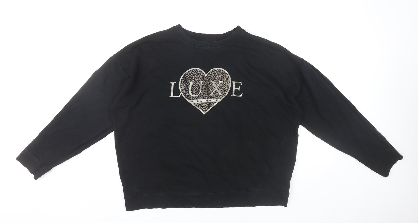 Marks and Spencer Women’s Black Luxe Logo Cotton Sweatshirt M 38-40"