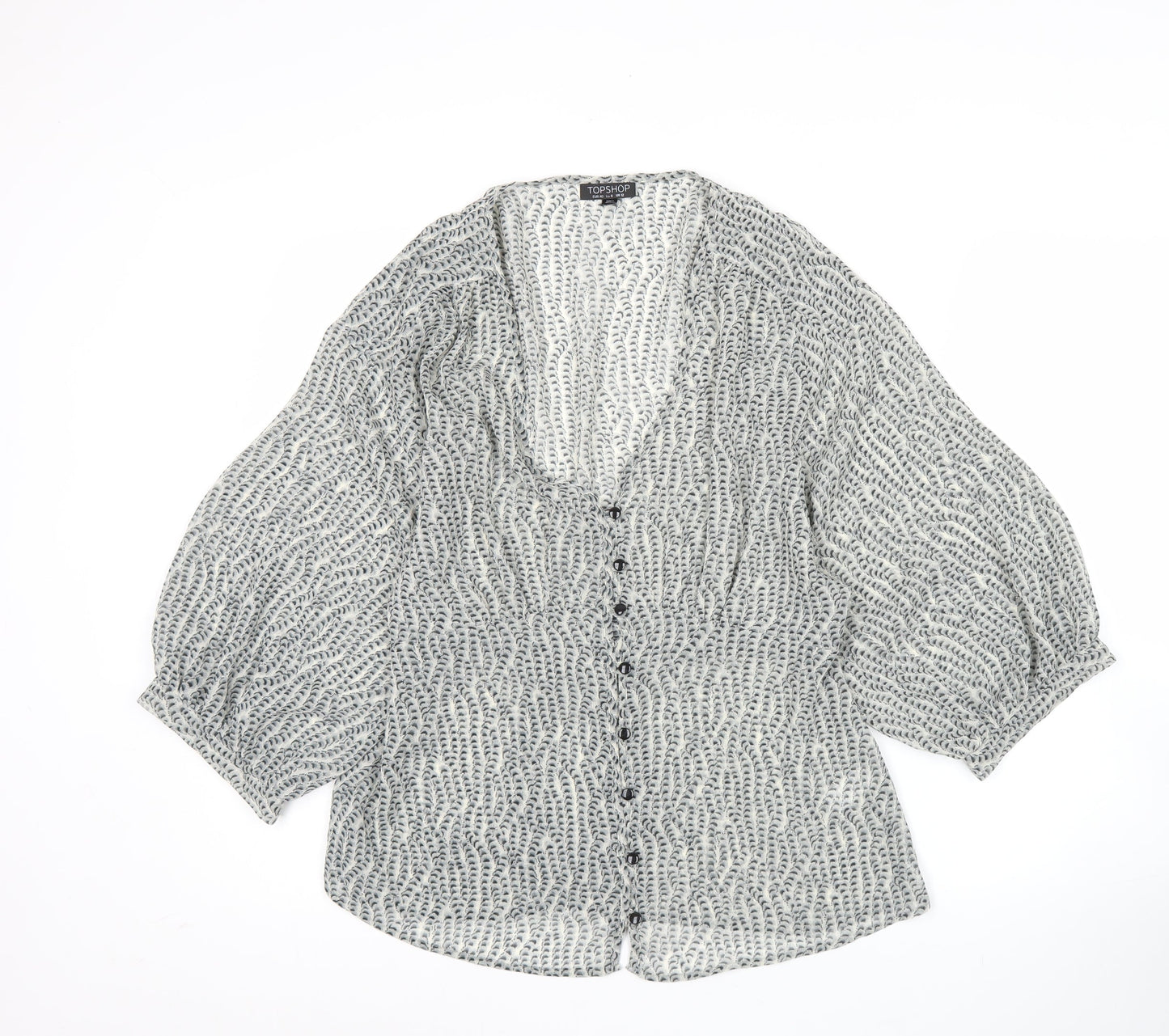 Womens UK Size 12 Topshop Grey Wrap Blouse
