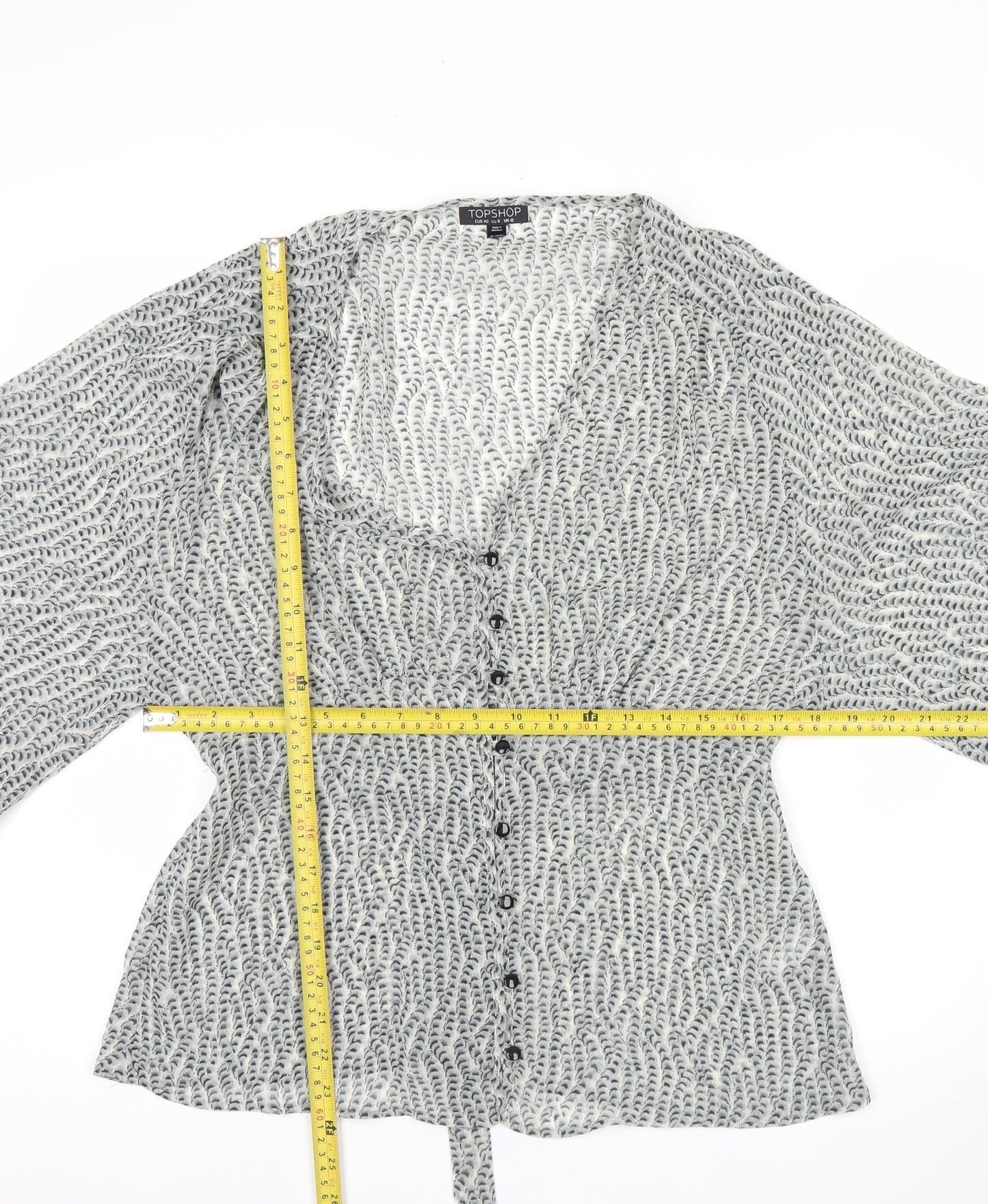 Womens UK Size 12 Topshop Grey Wrap Blouse