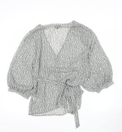 Womens UK Size 12 Topshop Grey Wrap Blouse