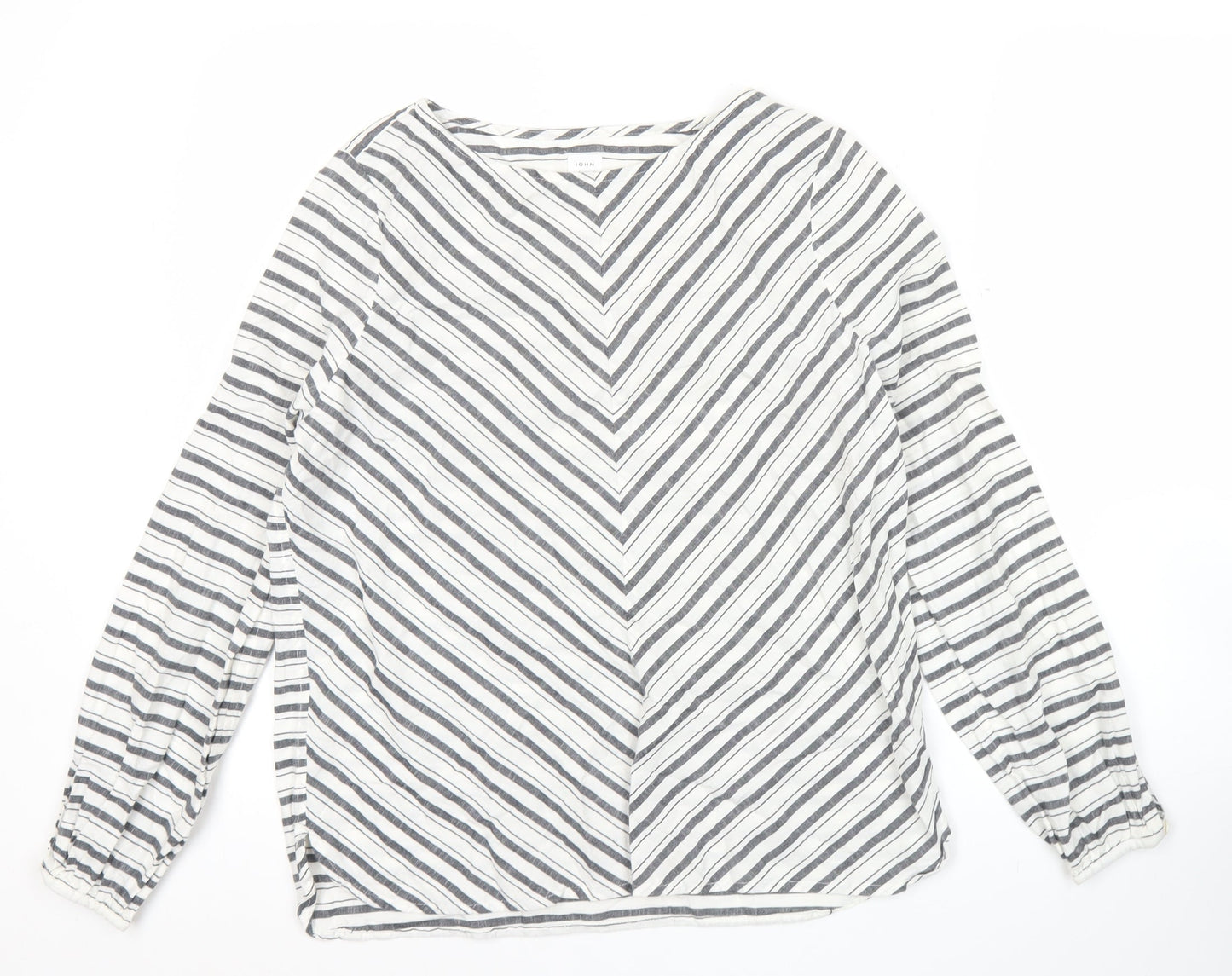 John Lewis Women’s White Striped Cotton Long Sleeve Blouse Size 8