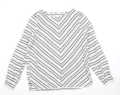 John Lewis Women’s White Striped Cotton Long Sleeve Blouse Size 8