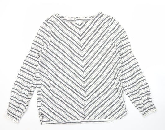 John Lewis Women’s White Striped Cotton Long Sleeve Blouse Size 8