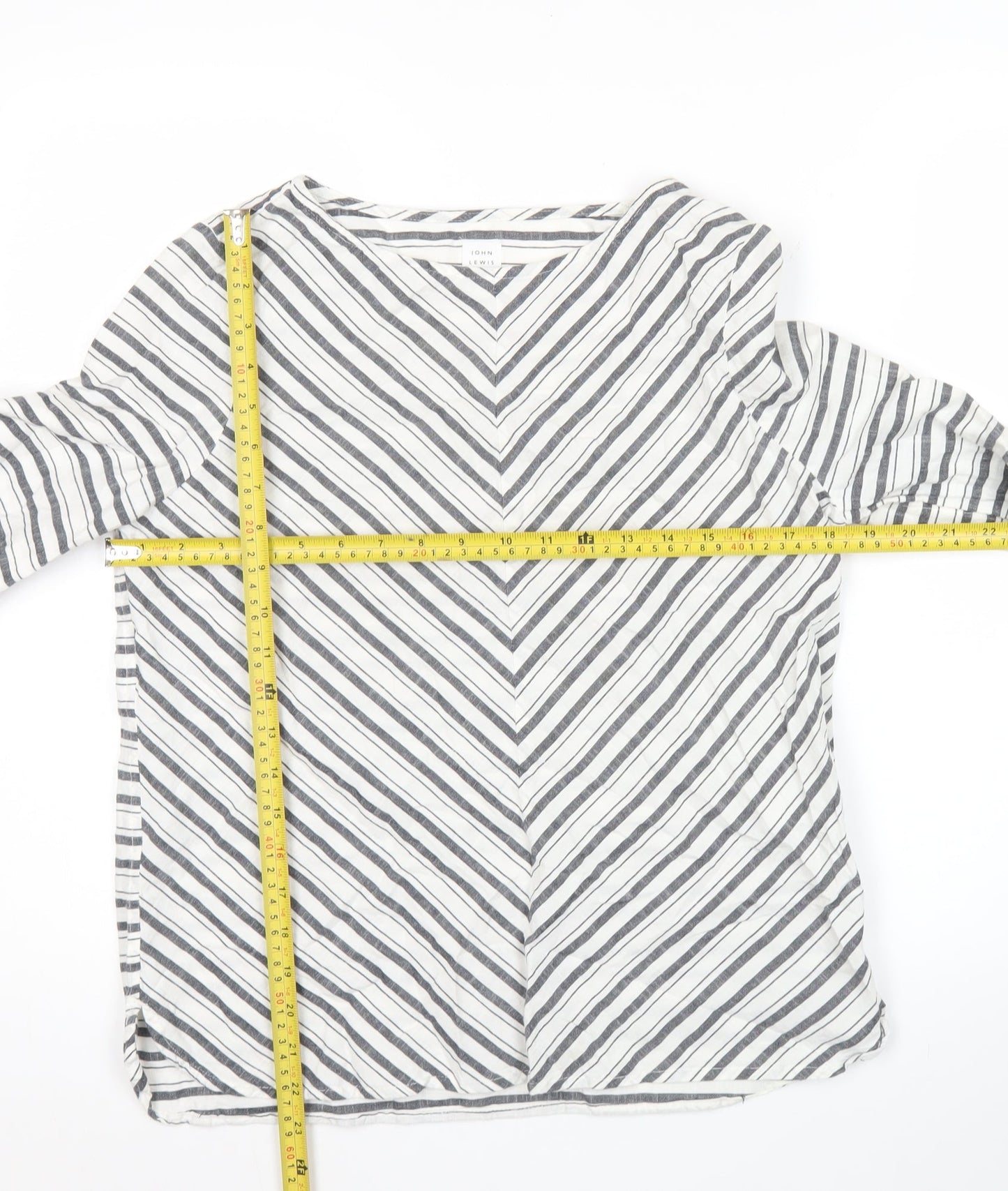 John Lewis Women’s White Striped Cotton Long Sleeve Blouse Size 8