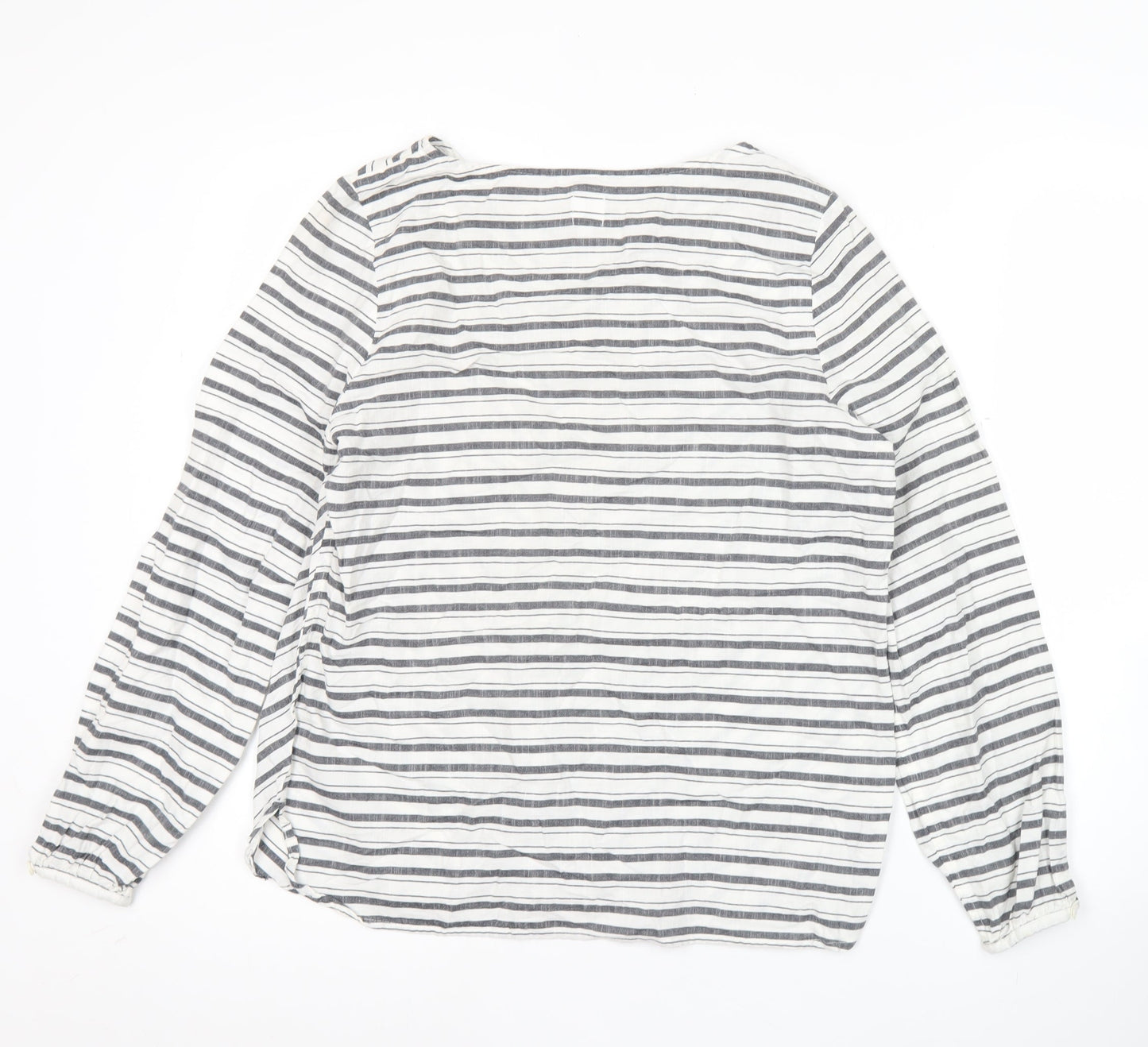 John Lewis Women’s White Striped Cotton Long Sleeve Blouse Size 8