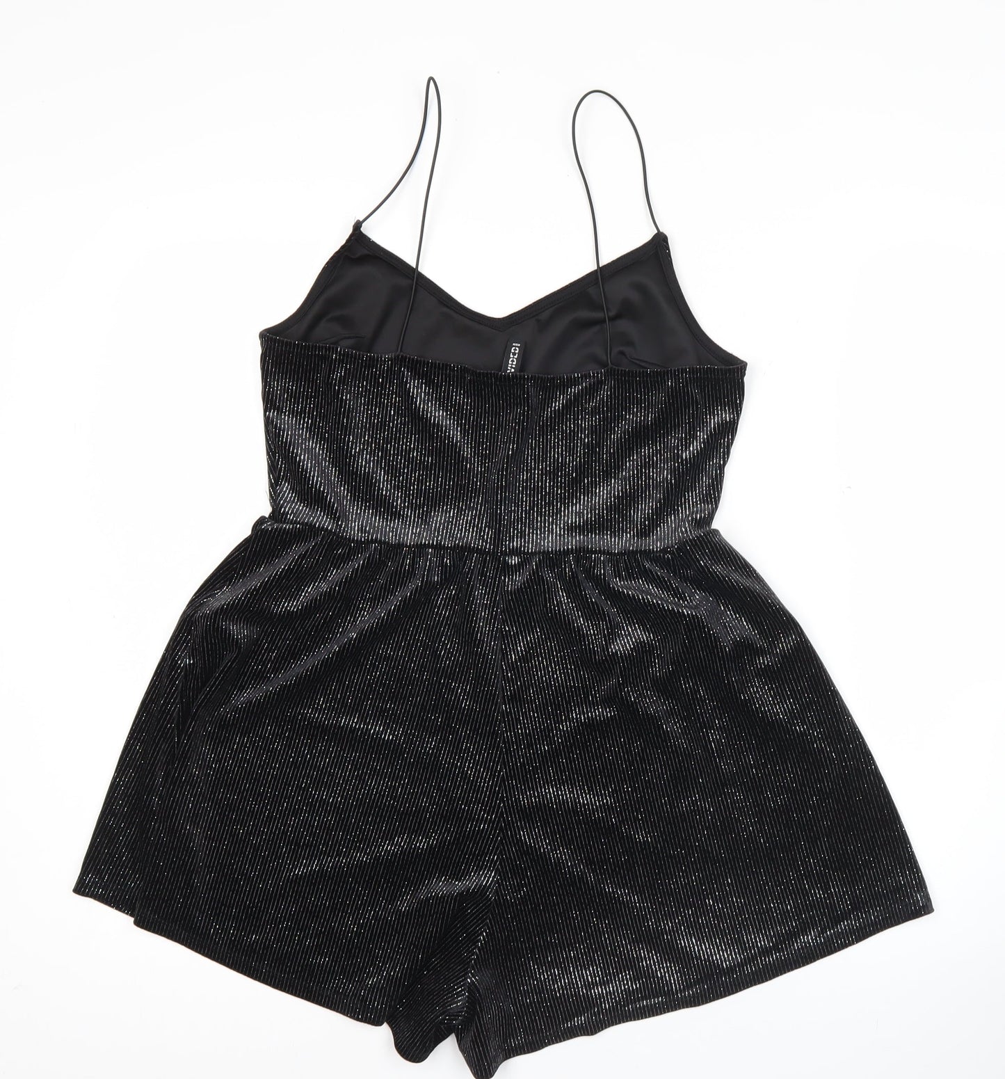 H&M Divided Women Black Shiny Velvet Playsuit Size S Sleeveless V-Neck