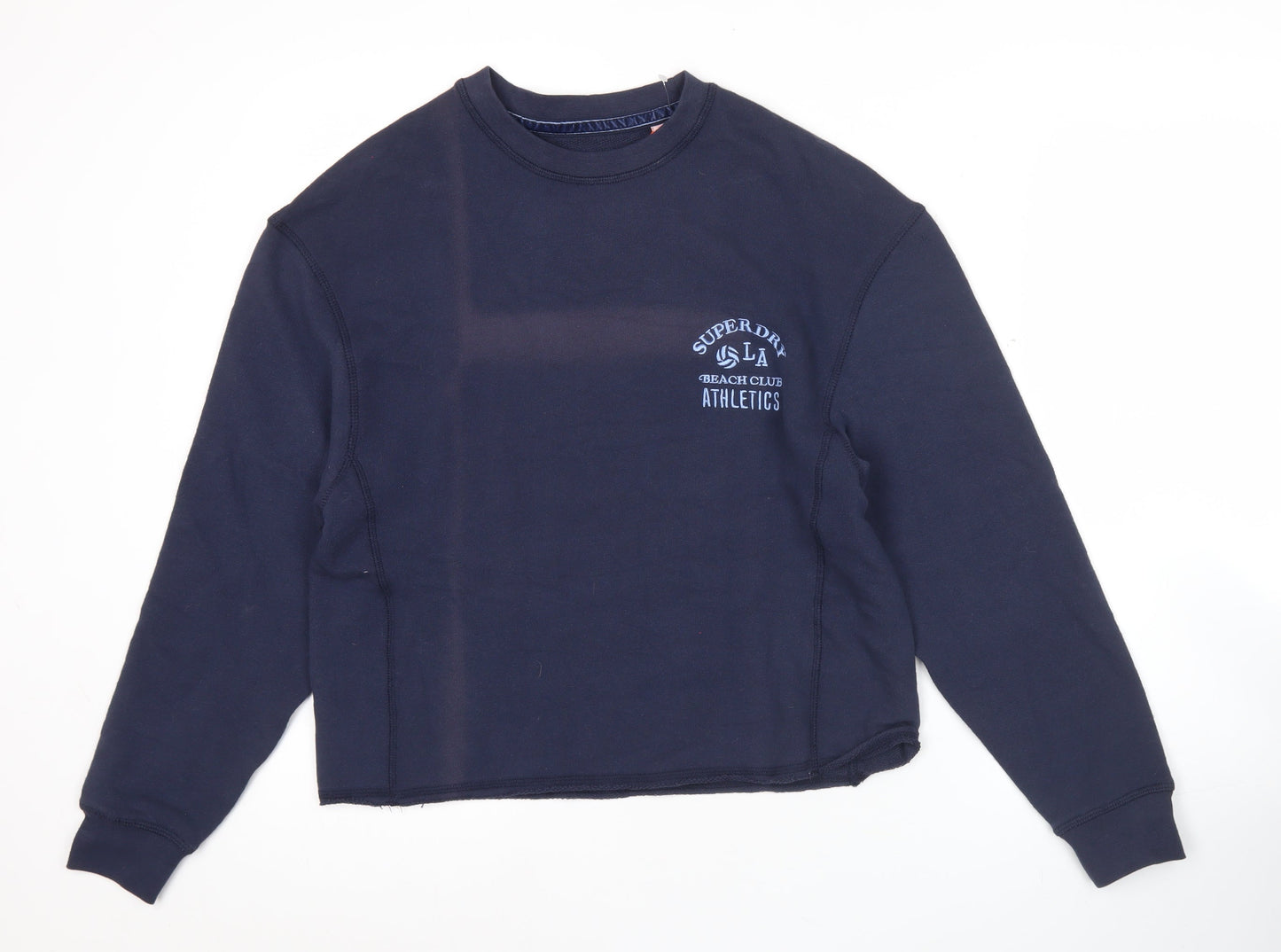 Superdry Womens Blue Pullover Sweatshirt Medium Crew Neck Athletic Logo