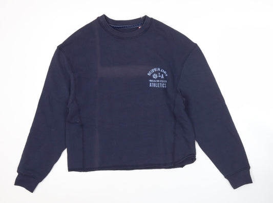 Superdry Womens Blue Pullover Sweatshirt Medium Crew Neck Athletic Logo