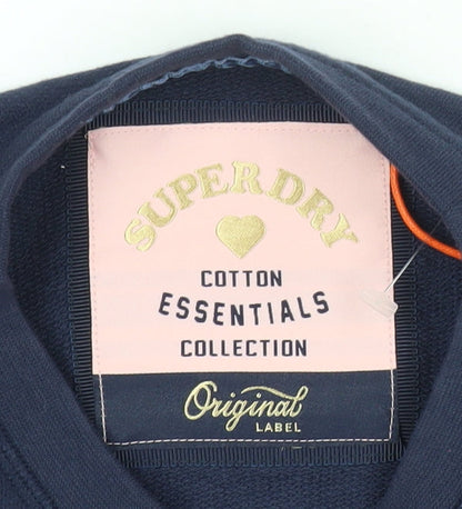 Superdry Womens Blue Pullover Sweatshirt Medium Crew Neck Athletic Logo