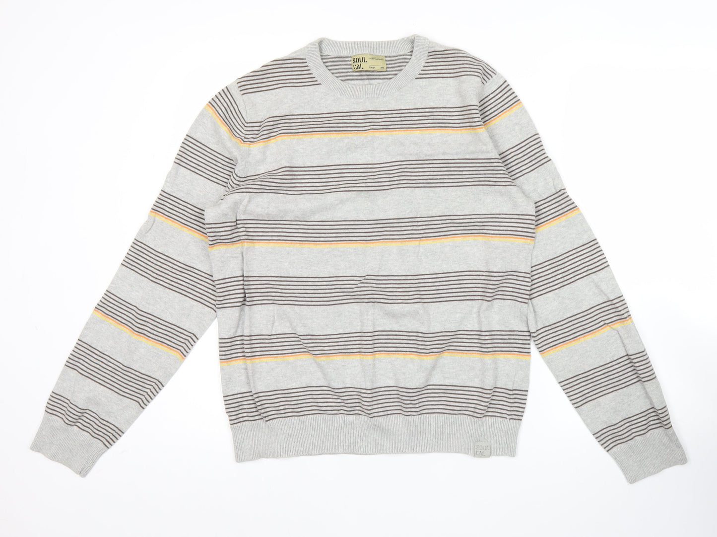 SoulCal Men’s Grey Striped Crew Neck Pullover Jumper Size L