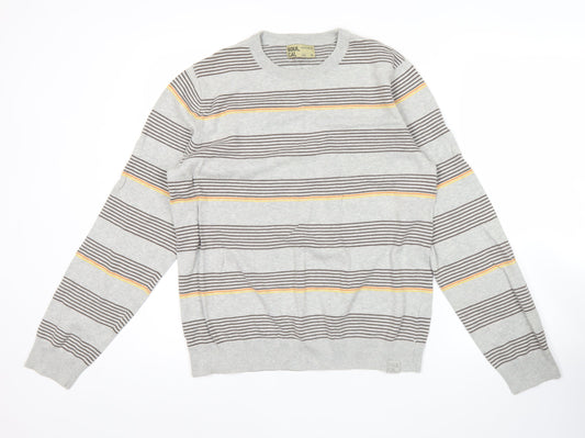 SoulCal Men’s Grey Striped Crew Neck Pullover Jumper Size L