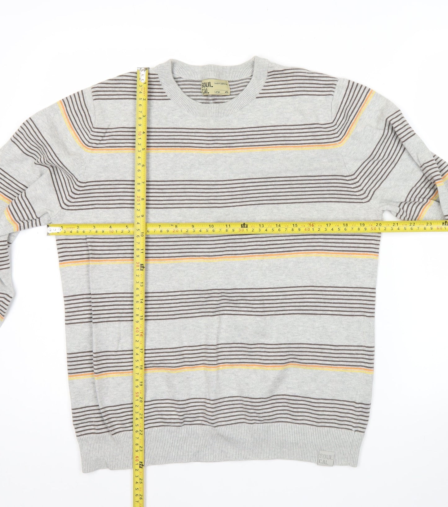 SoulCal Men’s Grey Striped Crew Neck Pullover Jumper Size L