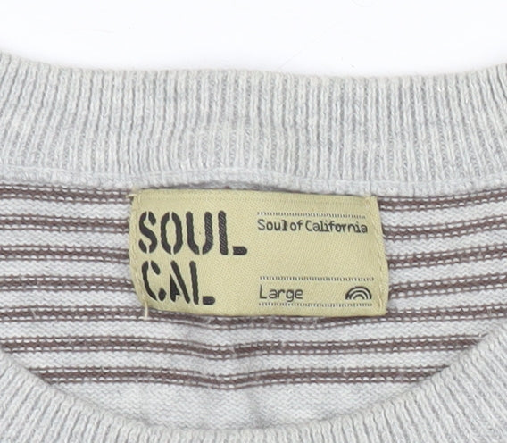 SoulCal Men’s Grey Striped Crew Neck Pullover Jumper Size L