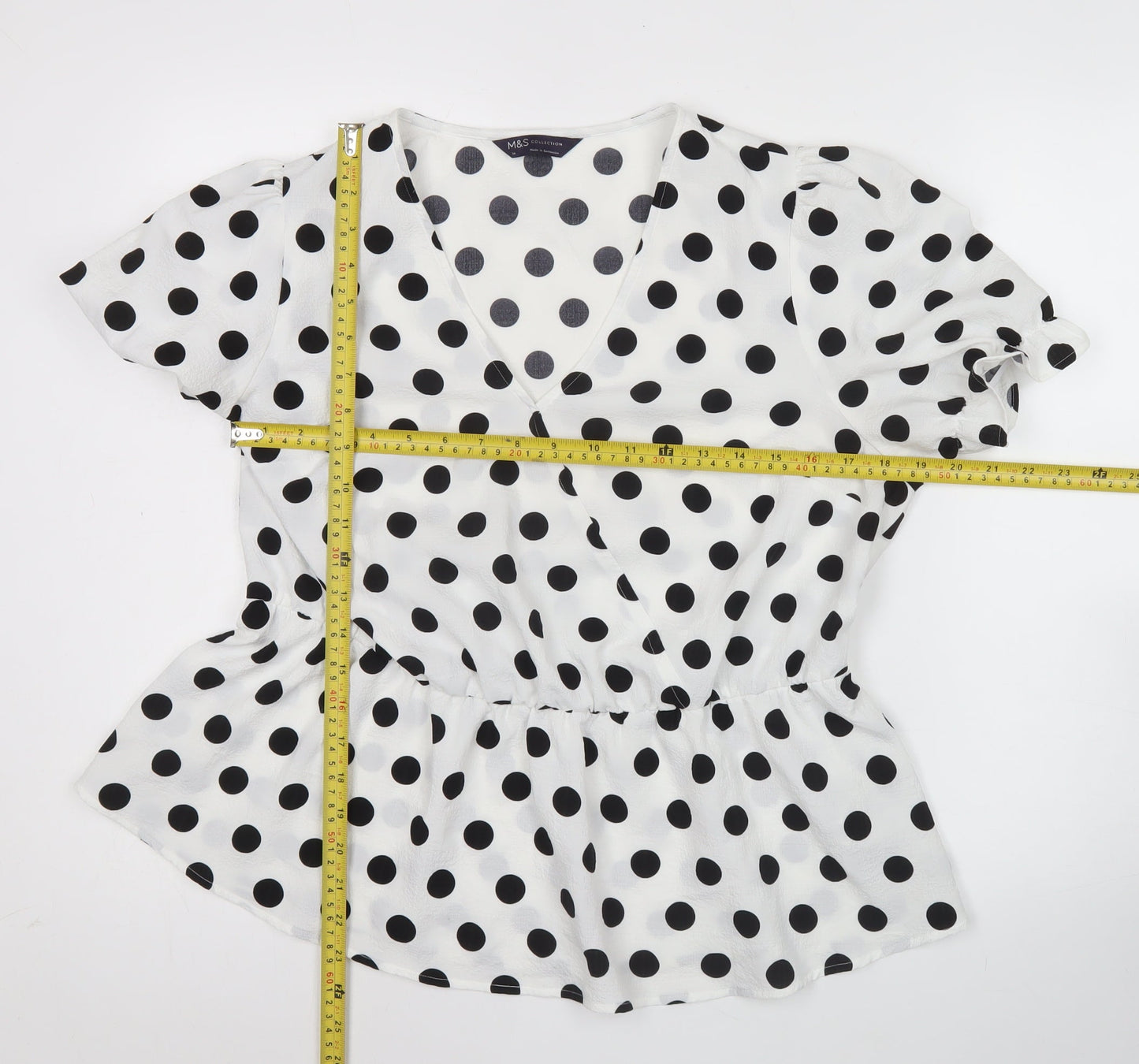 Marks and Spencer Women White Polka Dot Wrap Blouse Size 14