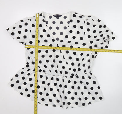 Marks and Spencer Women White Polka Dot Wrap Blouse Size 14