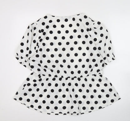 Marks and Spencer Women White Polka Dot Wrap Blouse Size 14