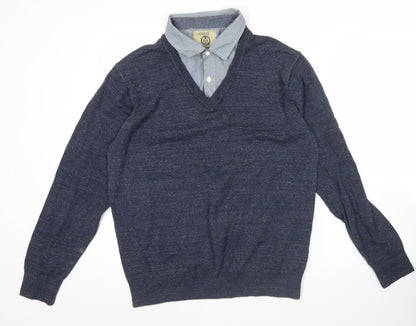Next Men’s Blue V-Neck Pullover Jumper Knitwear Size L Cotton Blend