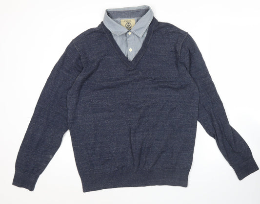 Next Men’s Blue V-Neck Pullover Jumper Knitwear Size L Cotton Blend