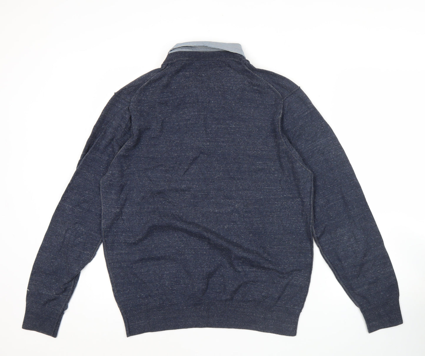 Next Men’s Blue V-Neck Pullover Jumper Knitwear Size L Cotton Blend