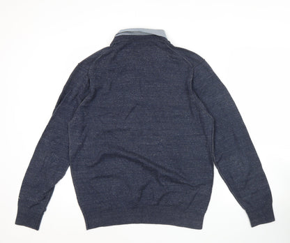 Next Men’s Blue V-Neck Pullover Jumper Knitwear Size L Cotton Blend
