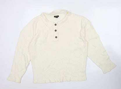 boohoo Womens Ivory Collared Henley Jumper Size S Long Sleeve Knit