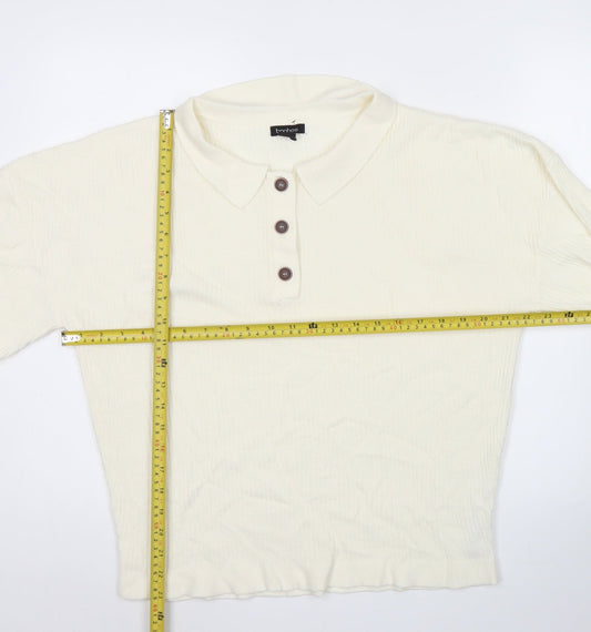 boohoo Womens Ivory Collared Henley Jumper Size S Long Sleeve Knit
