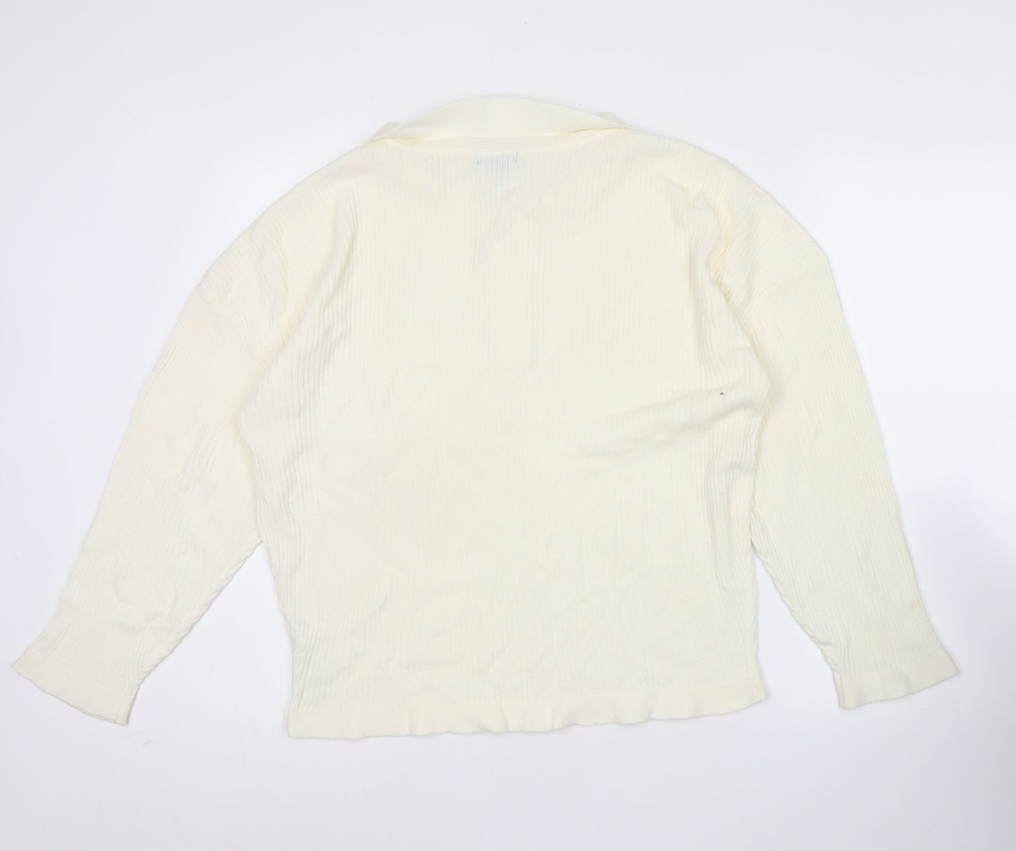 boohoo Womens Ivory Collared Henley Jumper Size S Long Sleeve Knit