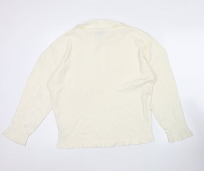boohoo Womens Ivory Collared Henley Jumper Size S Long Sleeve Knit