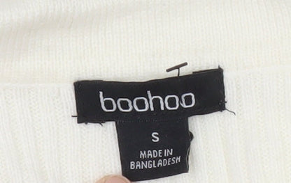 boohoo Womens Ivory Collared Henley Jumper Size S Long Sleeve Knit