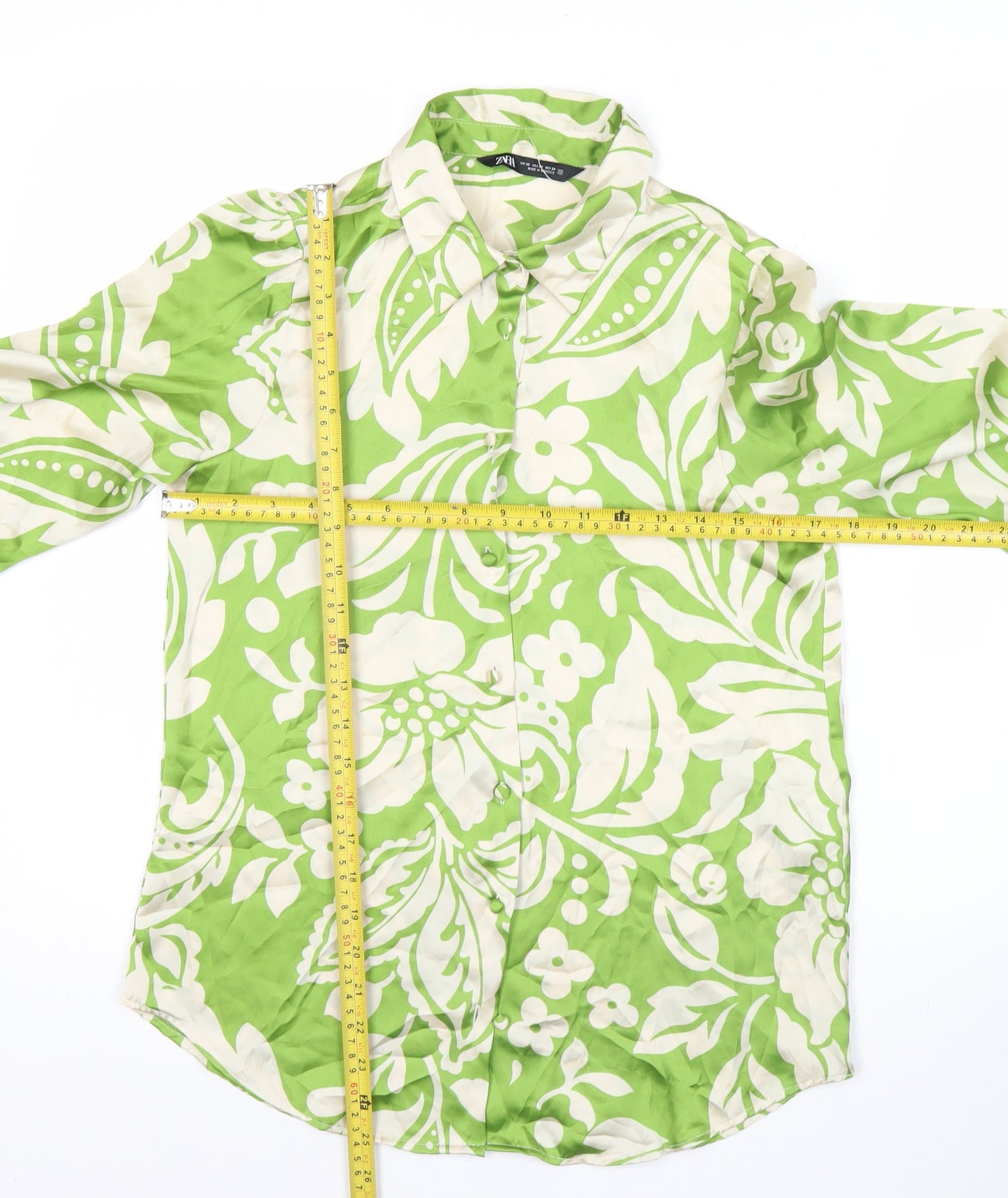 Womens UK Size XS Zara Green Tunic Button-Up
