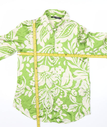 Womens UK Size XS Zara Green Tunic Button-Up