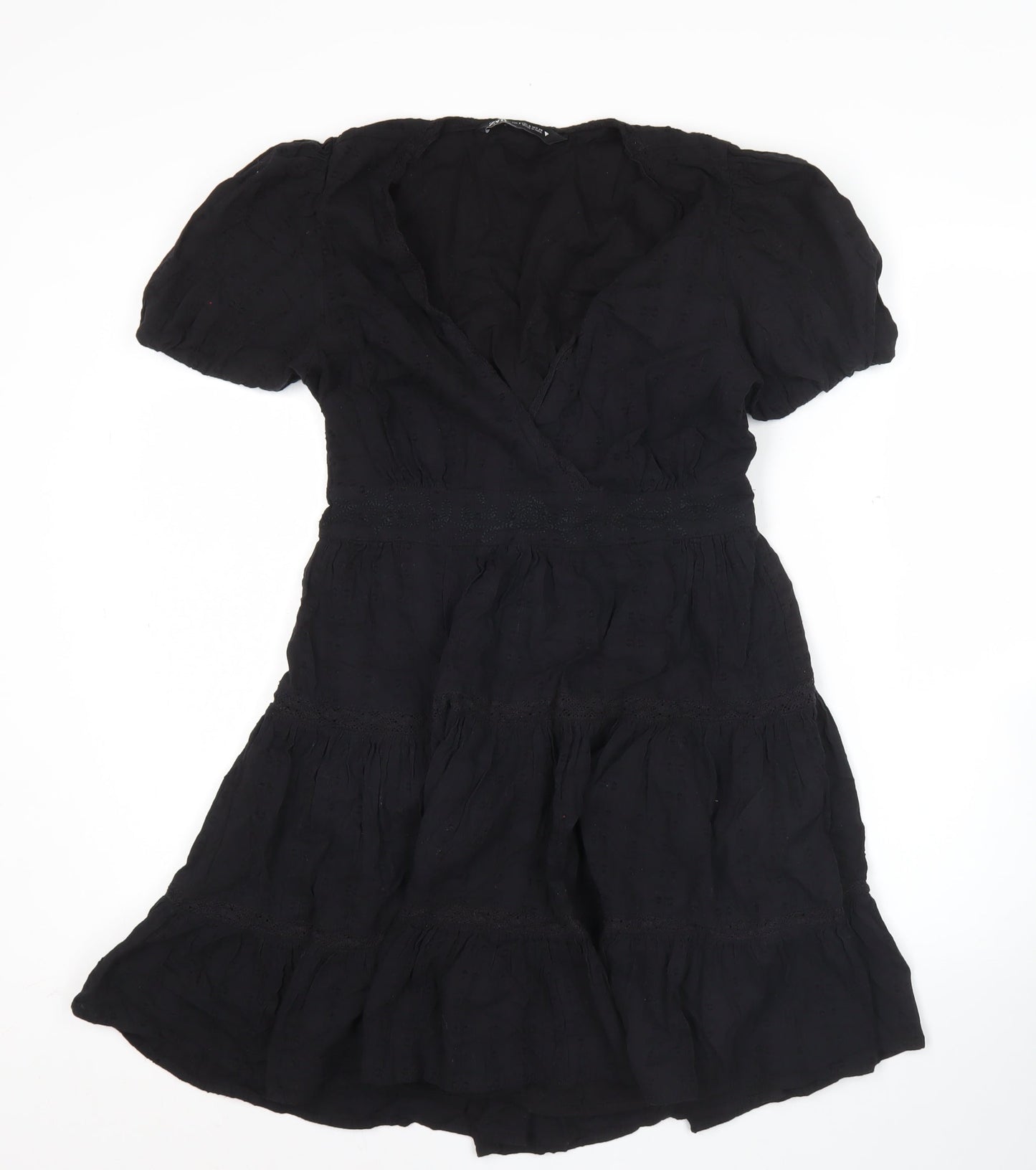 Zara Women’s Black Short A-Line Puff Sleeve Cotton Dress S