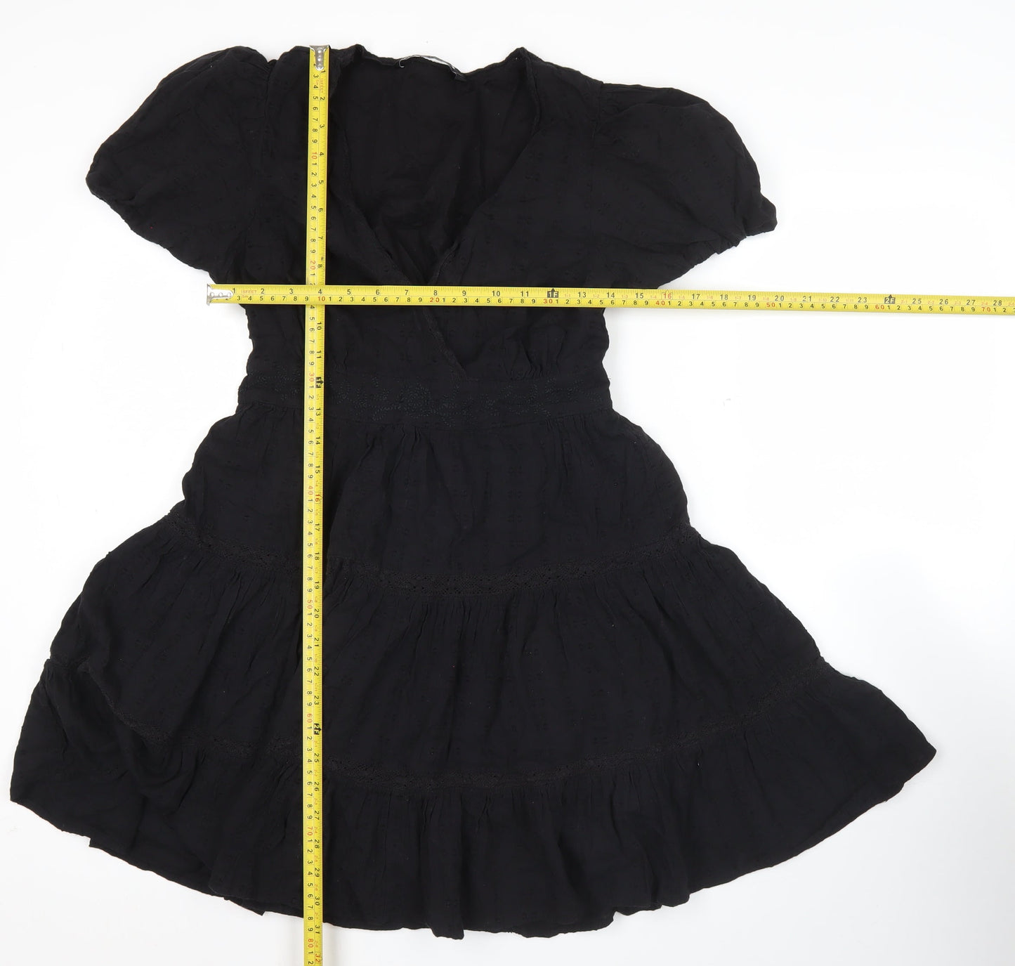 Zara Women’s Black Short A-Line Puff Sleeve Cotton Dress S