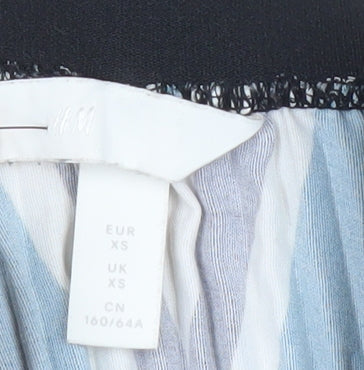 H&M Women's XS Green Pleated Midi Skirt Striped Polyester